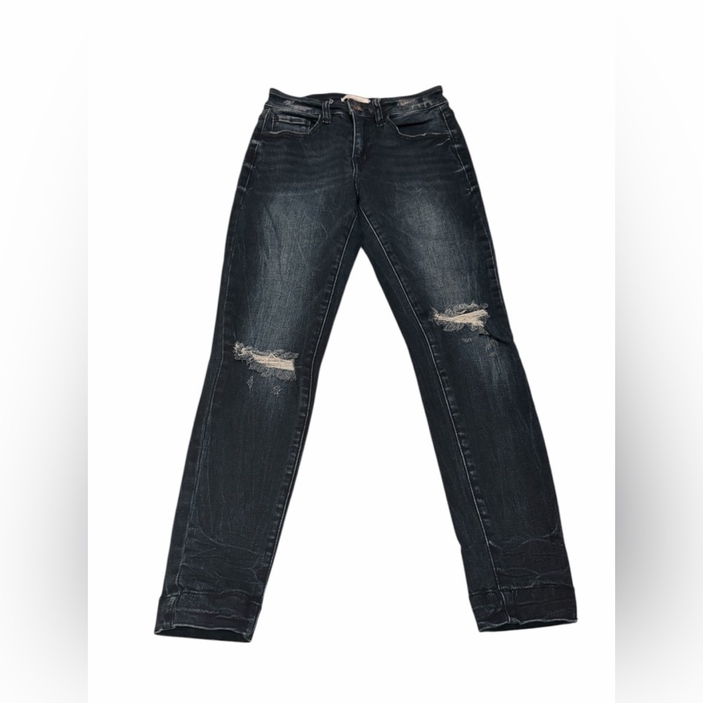 KanCan Jeans Mid-Rise Ankle Skinny Dark Wash Distressed Size 26